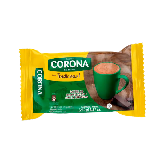 CHOCOLATE TAZA CORONA TABLETA 250gr Lote 1/1: 241105, fecha cad: 05/11/26