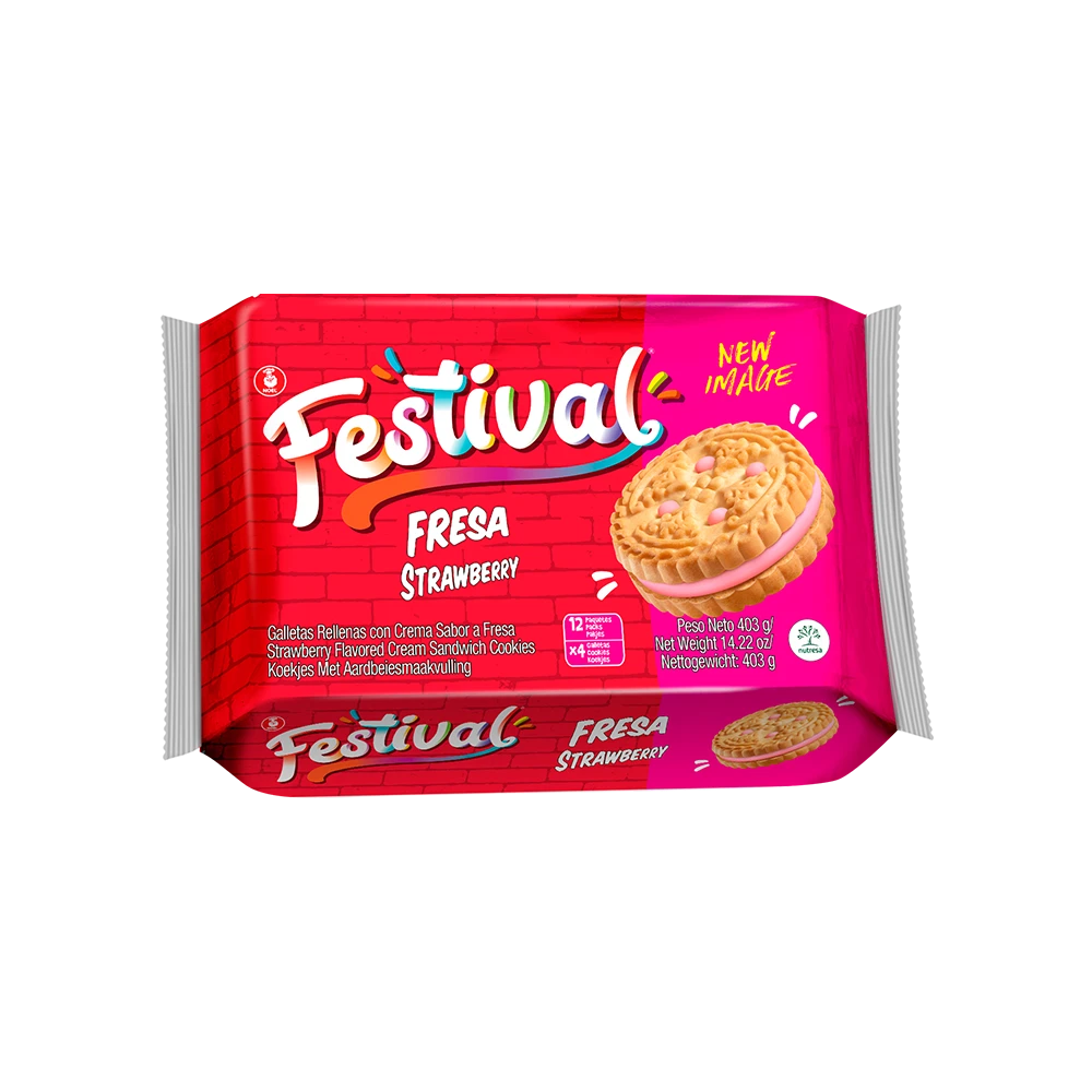 GALLETA FESTIVAL FRESA BOLSA 403 GR 12 PAQ ote 1/1: 202447, fecha cad: 12/05/26
