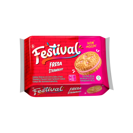 GALLETA FESTIVAL FRESA BOLSA 403 GR 12 PAQ ote 1/1: 202447, fecha cad: 12/05/26