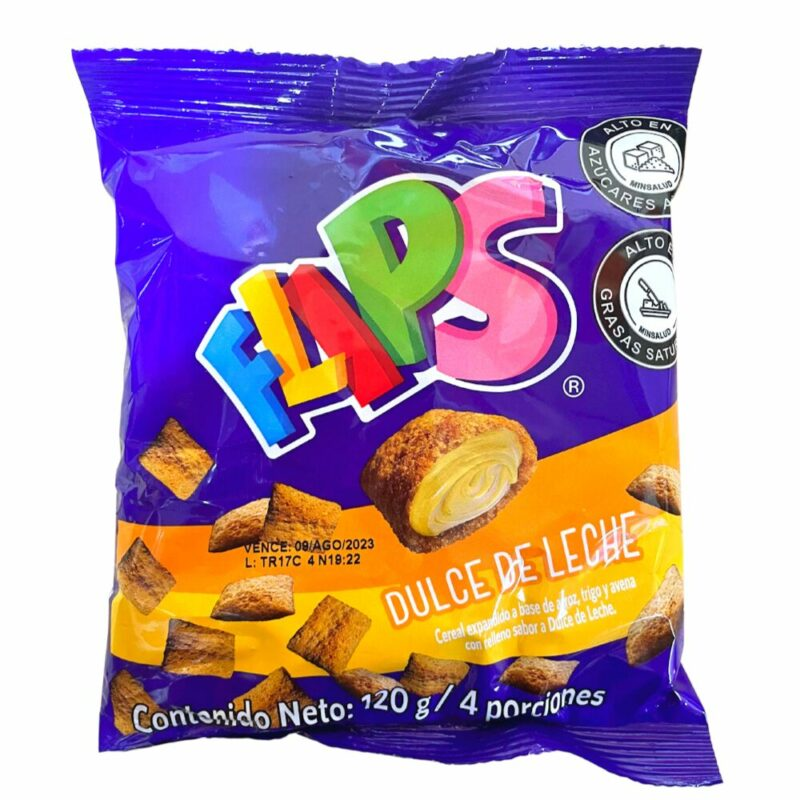 CEREALES FLIPS DULCE DE LECHE BOLSA 12O GRS Lote: VF09C4 F.Cad.: 01/12/25